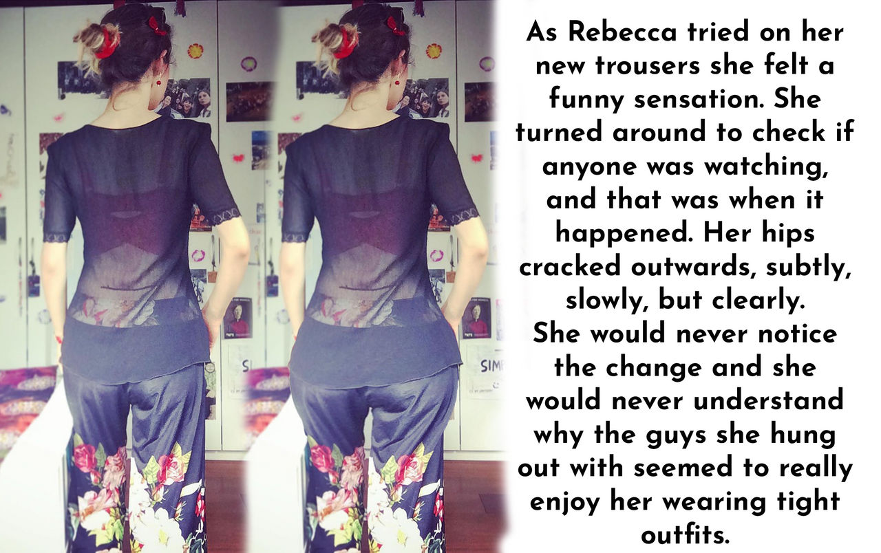 Rebecca's hips subtly grow - Caption by Morphstories on DeviantArt