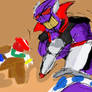 Crouched over