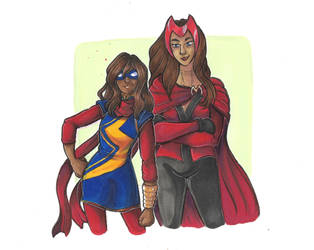 Inktober Day 15: Ms. Marvel and the Scarlet Witch by little-wallflower18