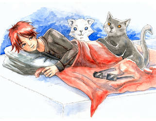Boy with cats