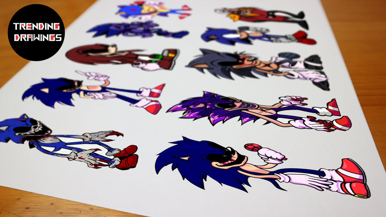 Drawing SONIC.EXE 2.0 FULL WEEK, Friday Night Funkin (FNF MOD) 