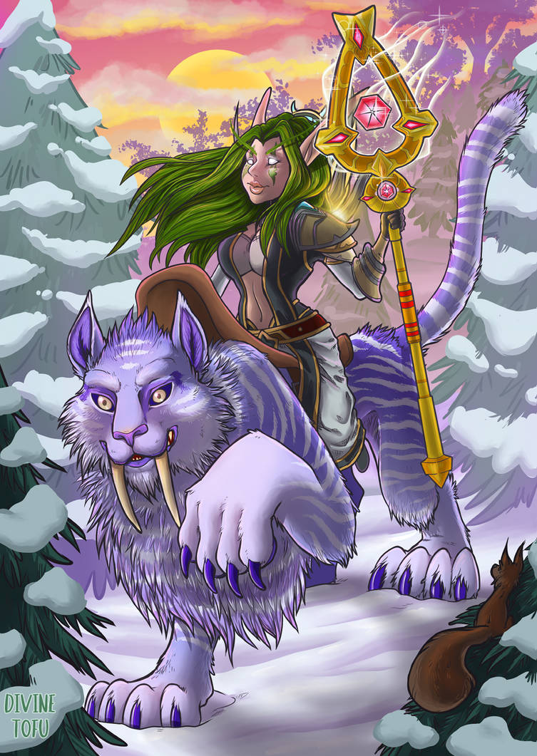 WoW Portrait - Night Elf with WS Frostsaber by DivineTofu on DeviantArt