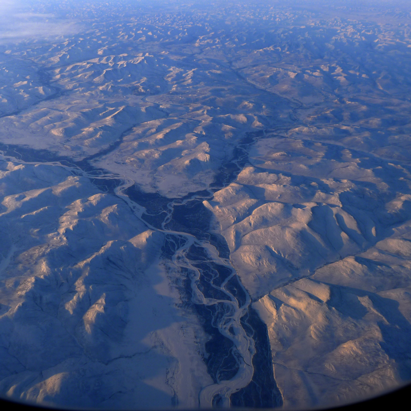 Birdview of frozen landscape