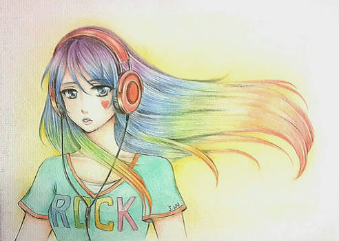 Manga Girl Listening to Music