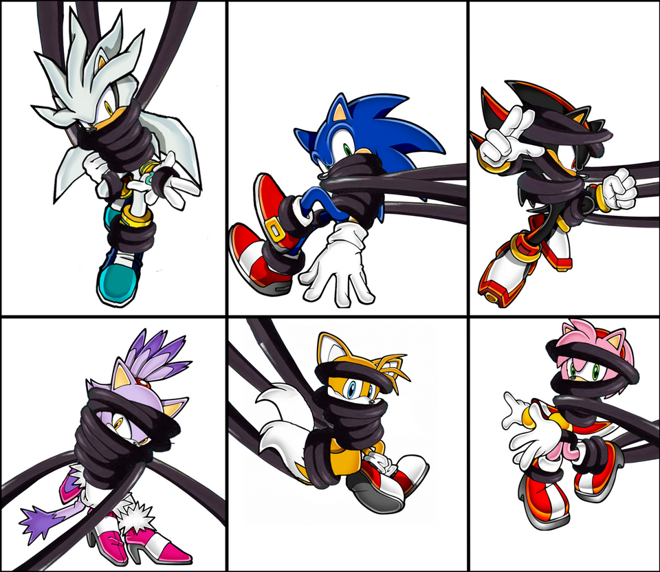 Silver, Shadow and Sonic protecting Amy Rose from anyone who dares