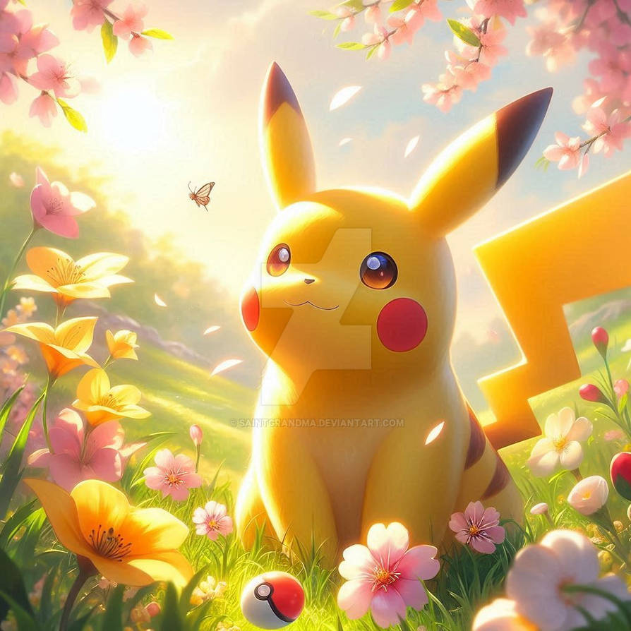 Spring pikachu pokemon closeup portrait (5) by SaintGrandma on DeviantArt