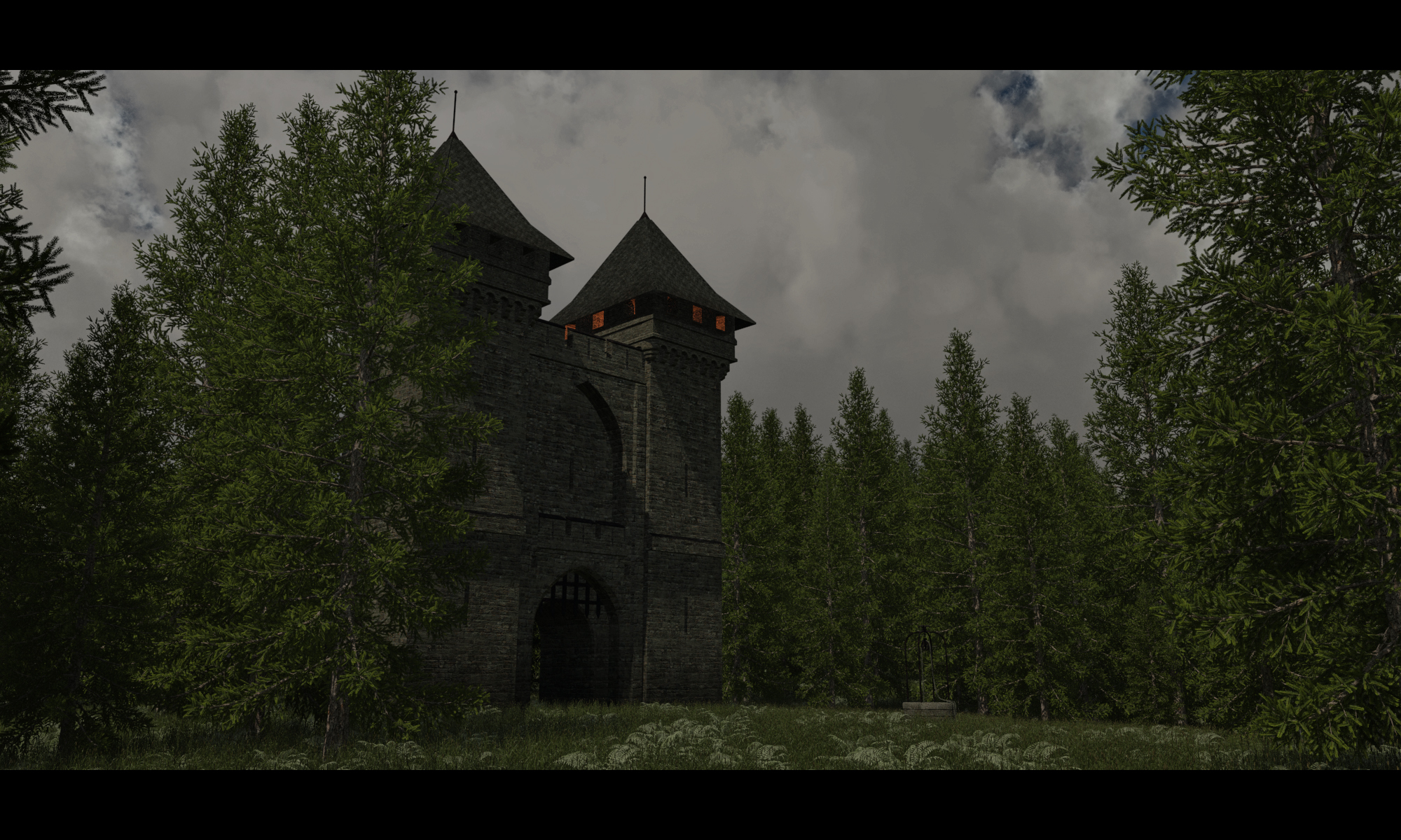 old gate in the dark forest