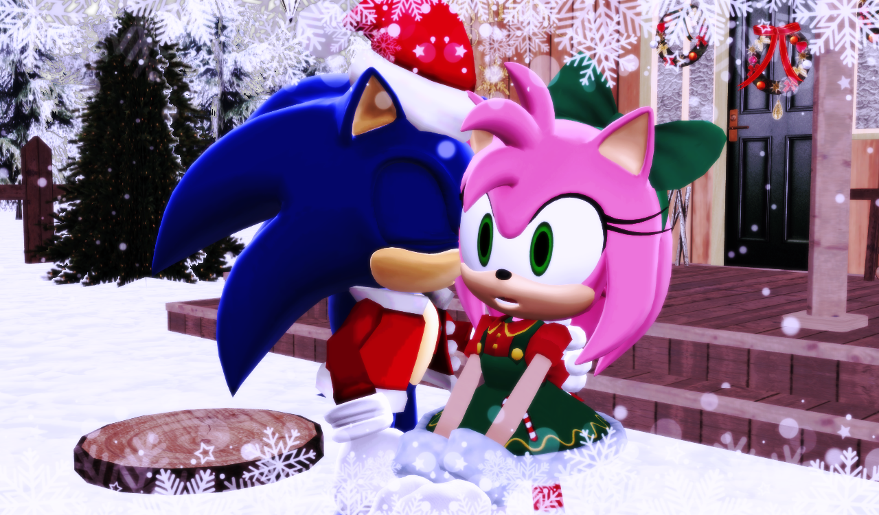 Sonic and Amy Christmas kiss💙💖💋🎄❄️ (credit to Ashman on )