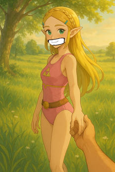 Princess Zelda Gagged in Swimsuit and Holding Hand