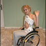Plaster body cast on wheelchair