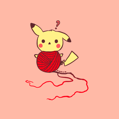 commission - pikachu playing with a ball of yarn