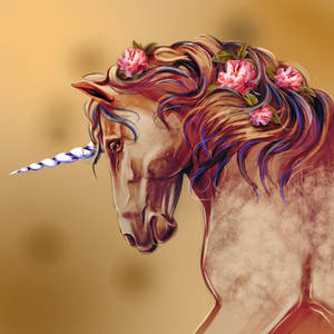 Unicorn with Peonies Gold Version