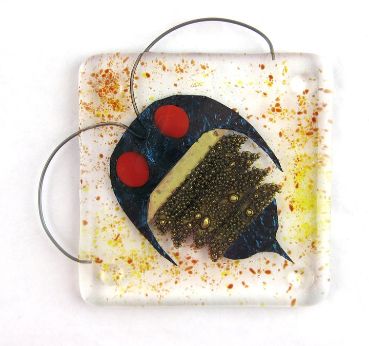 Trilobite Art Tile Fused Glass with metal