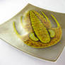 Fused Glass Trilobite Plate Yellow Genus Fallotas