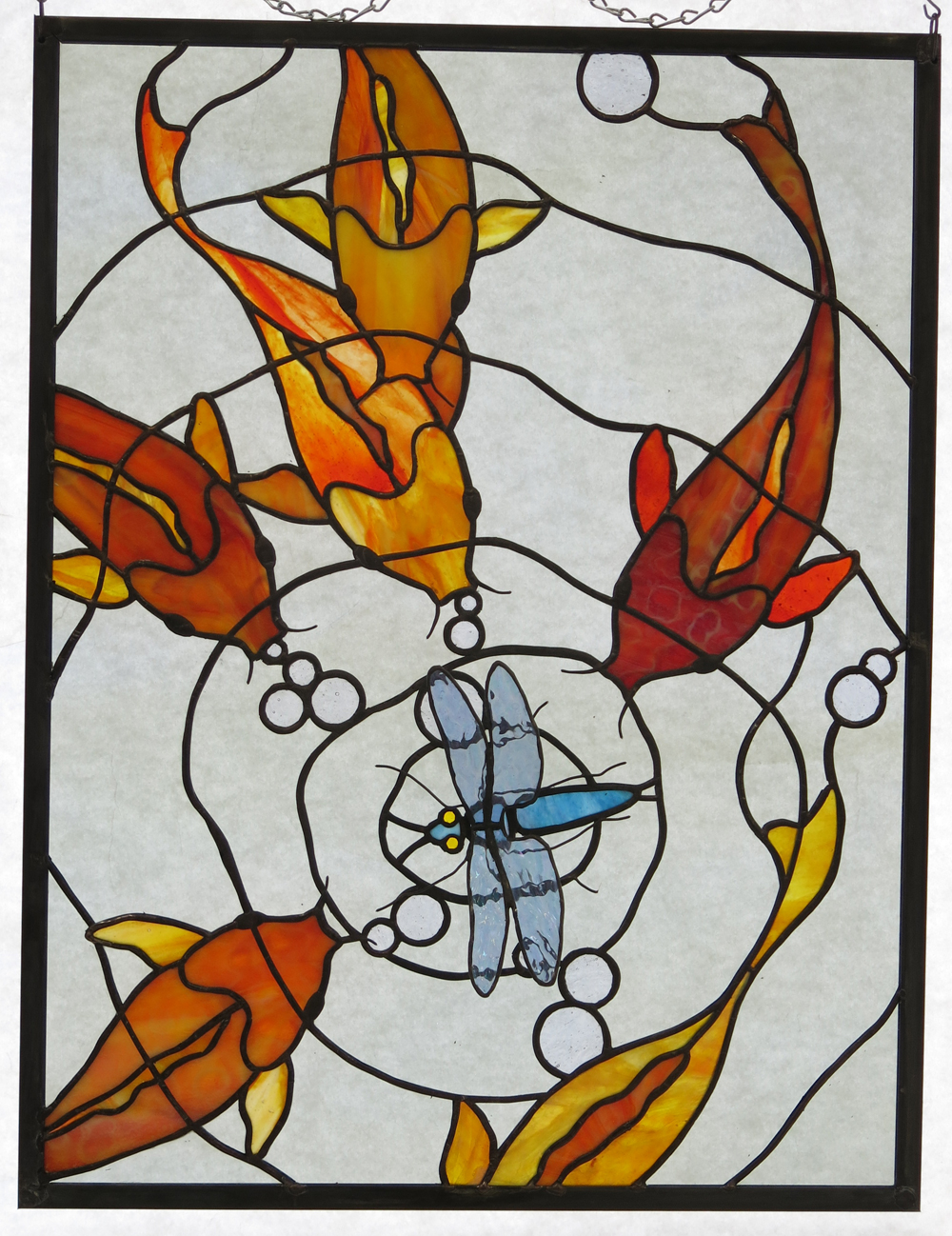 UntitledStained Glass Koi Panel with Dragonfly