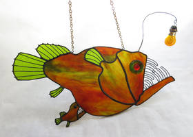Stained Glass Female Anglerfish with  Male