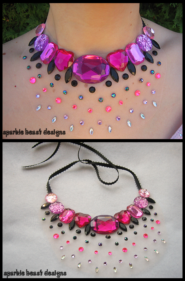 Black and Pink Gem Necklace