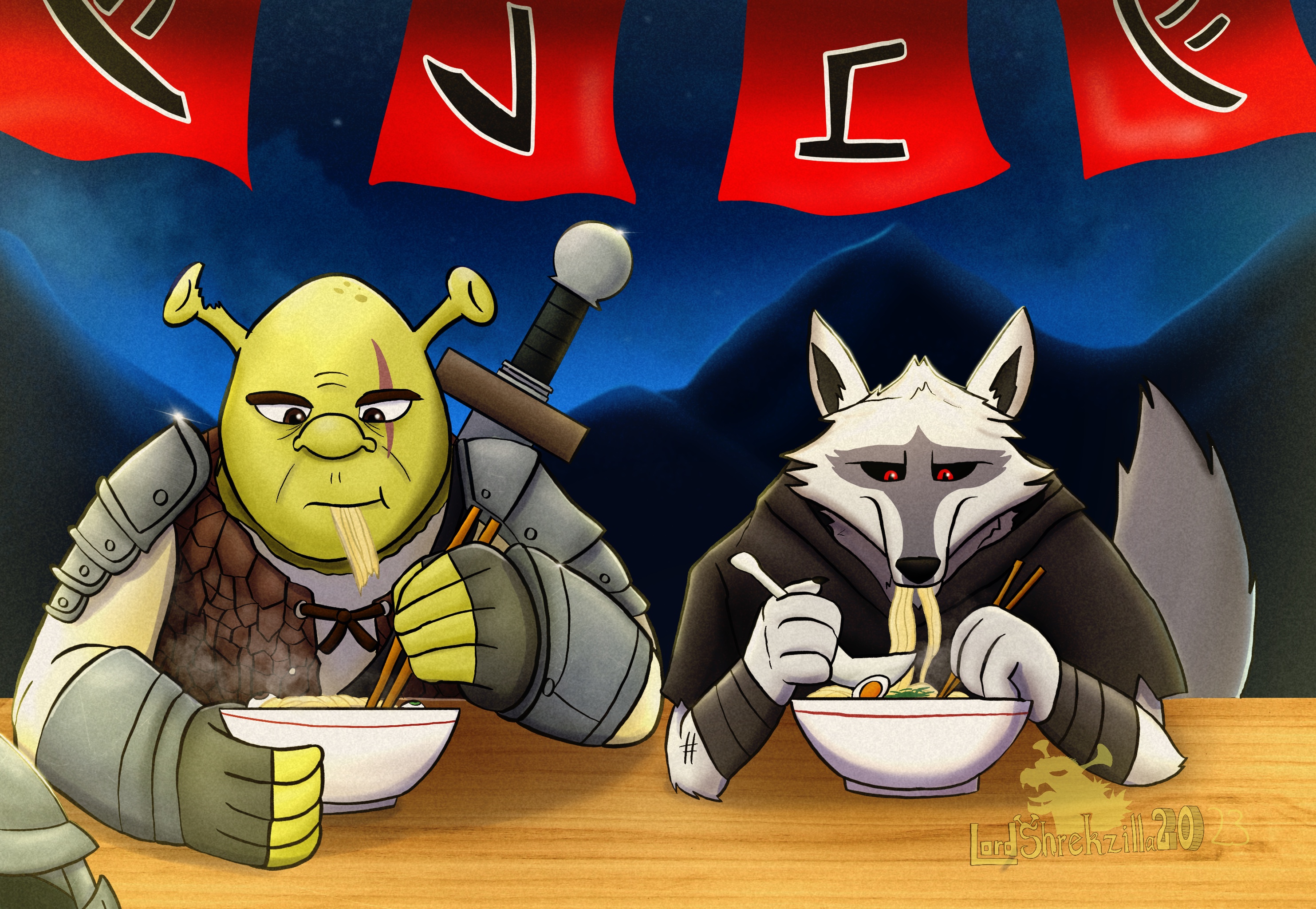 Sir Shrek and Death At Ramen Shop by LordShrekzilla20 on DeviantArt