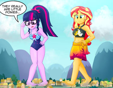 Giantess Sunset Shimmer and Sci-Twi: picjusbro