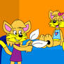 Miranda The Cat tickling Joan The Cat's feet