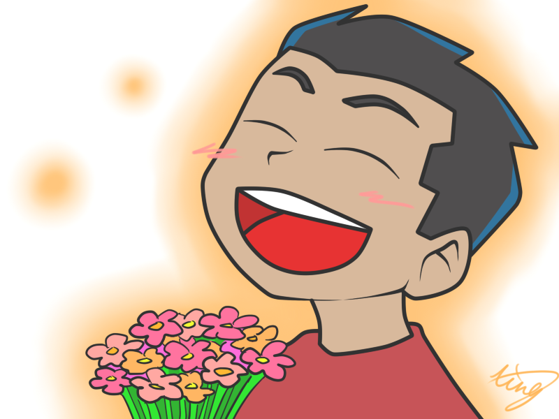 Kid and flowers