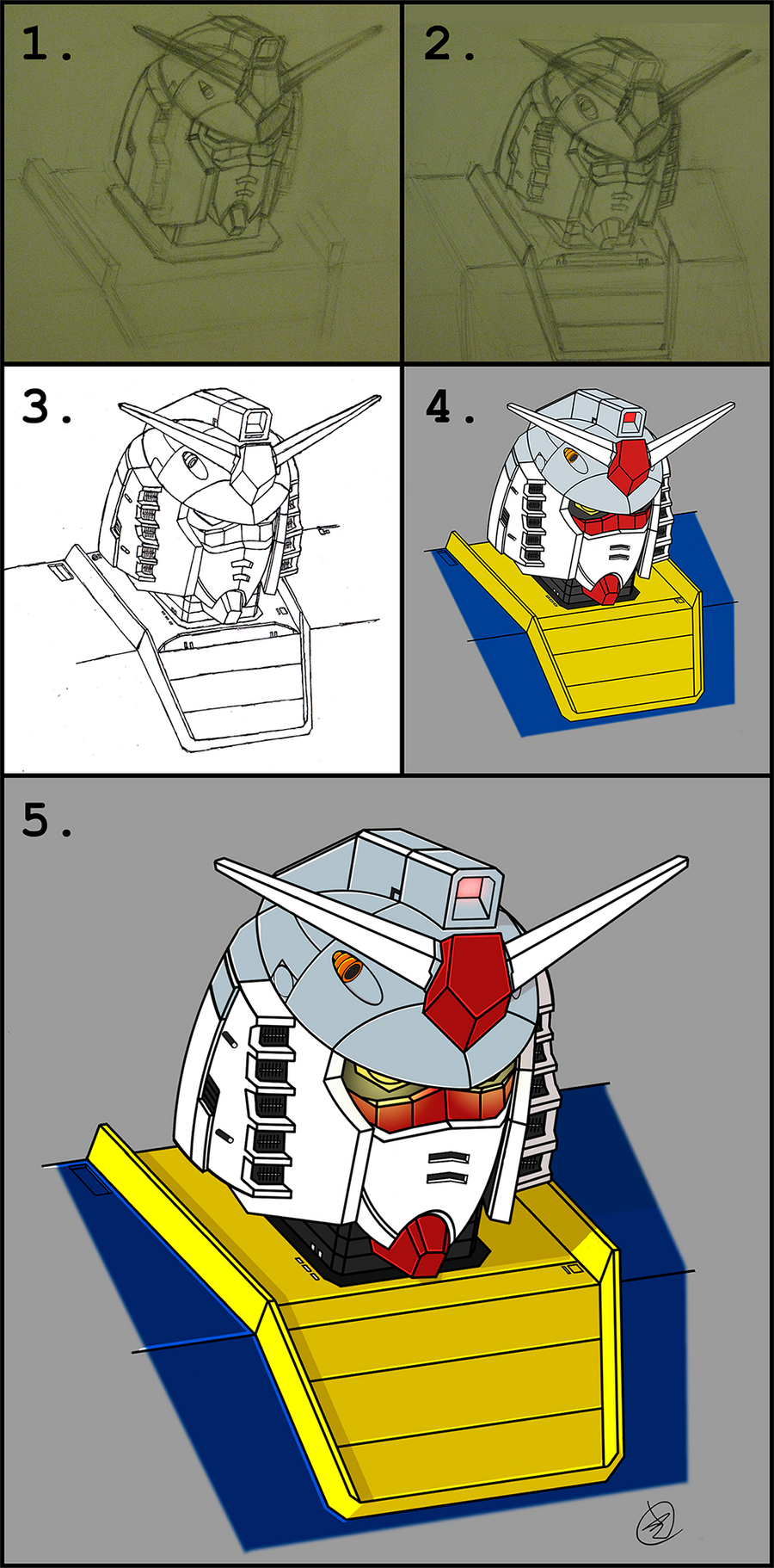 Gundam RX-78-2 head study process by wildspark