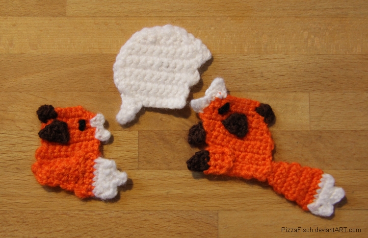 Crochet Foxes and Speech Bubble