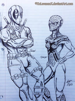 Deadpool meets Spider-girl -Pen doodle-