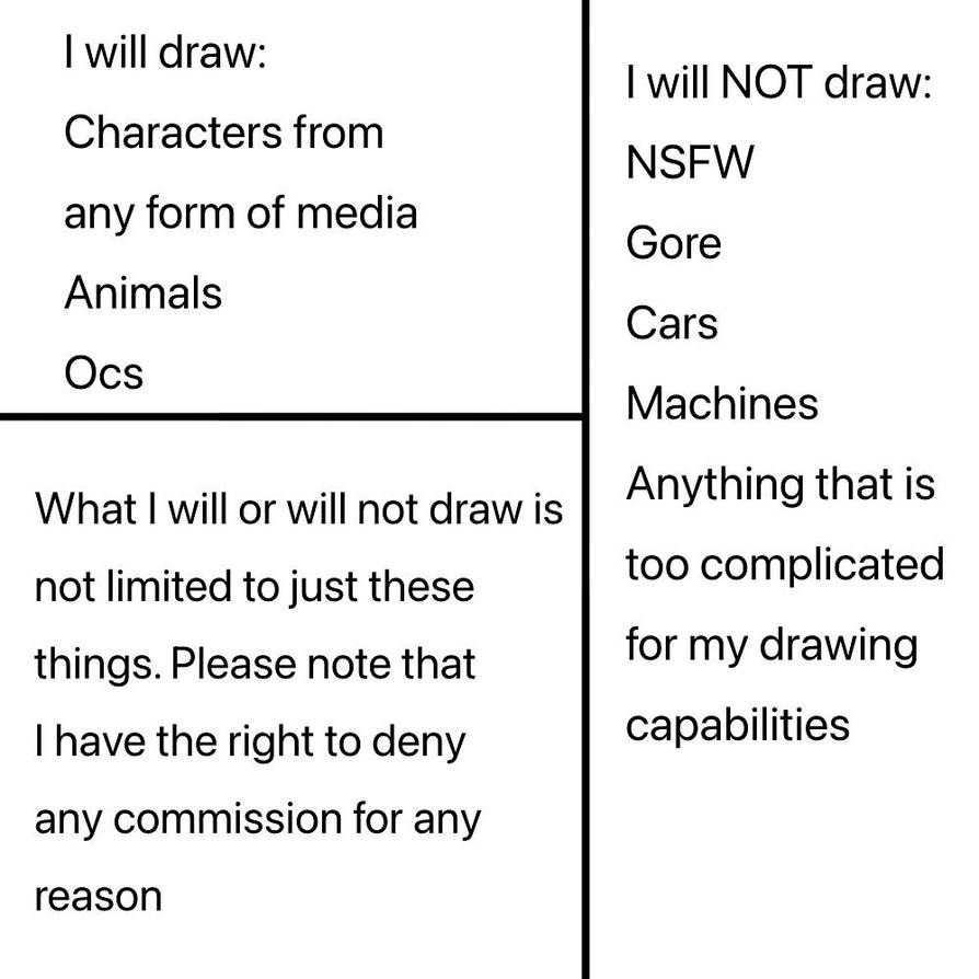 Unless Drawing Commission sheet - Will/Will not draw by GabbyLikesToDraw on DeviantArt
