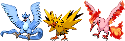 Articuno, Zapdos and Moltres Shiny Sprites