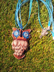 Polymer Clay Owl with Blue Eyes Necklace