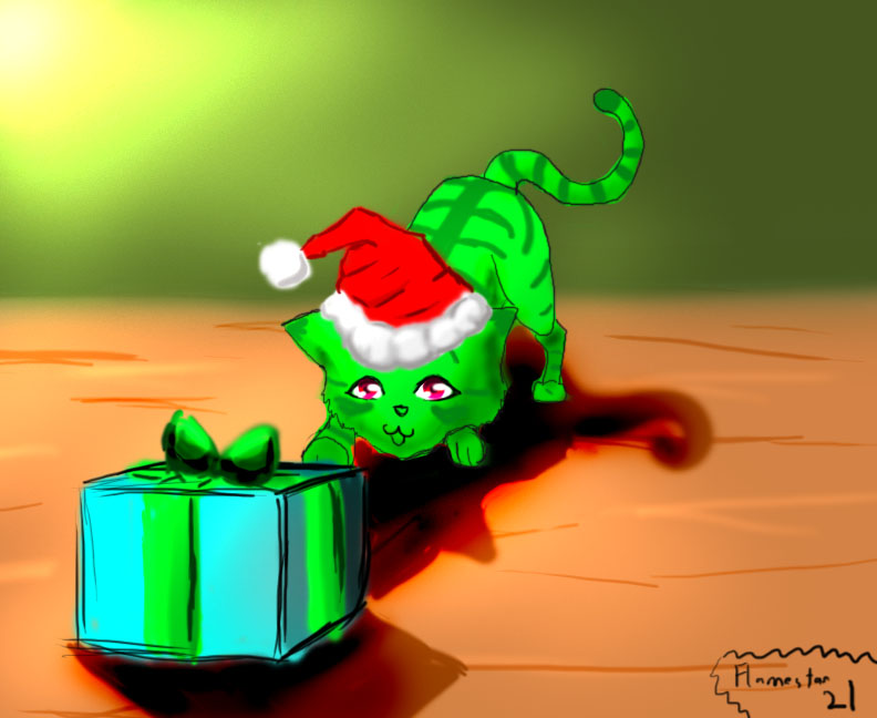 Green Christmas Kitty