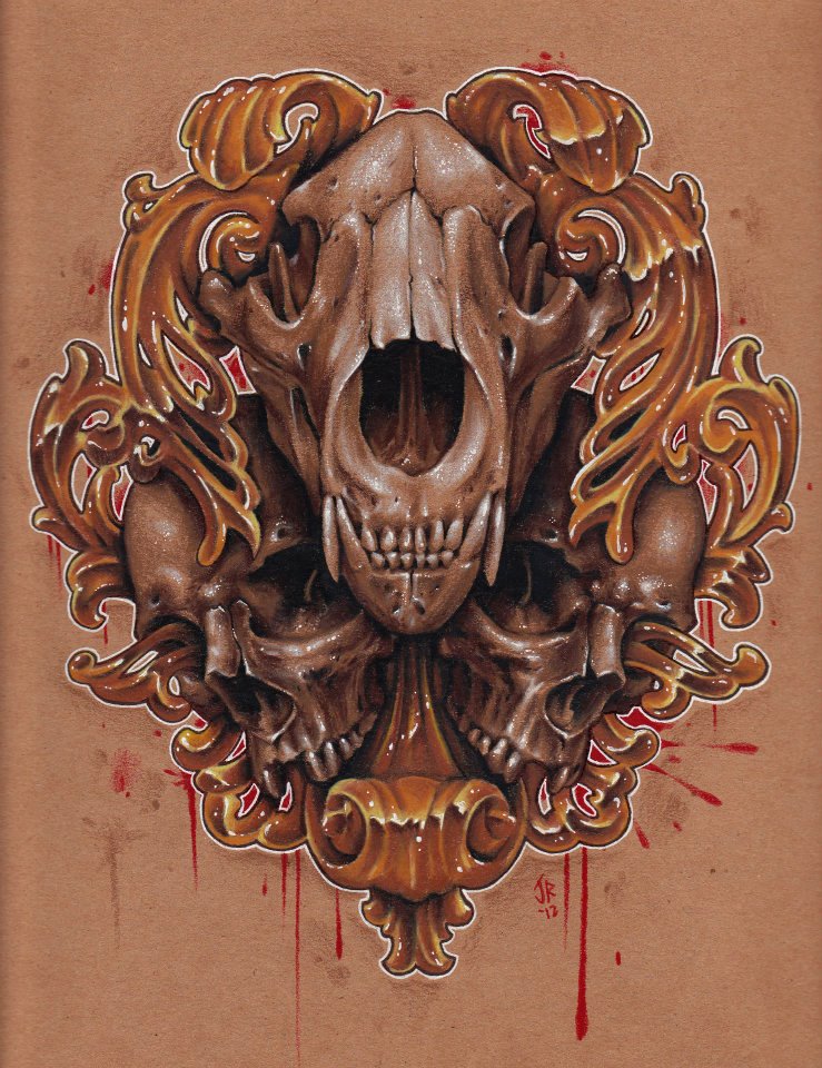 101x10 colored pencil skulls by Jackie Rabbit