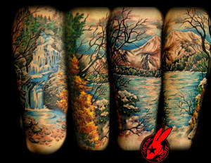 Nature Leg Sleeve Tattoo by Jackie Rabbit