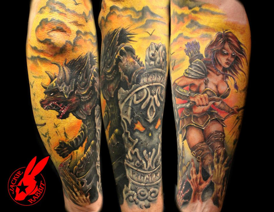 Warrior Half-sleeve Tattoo by Jackie Rabbit