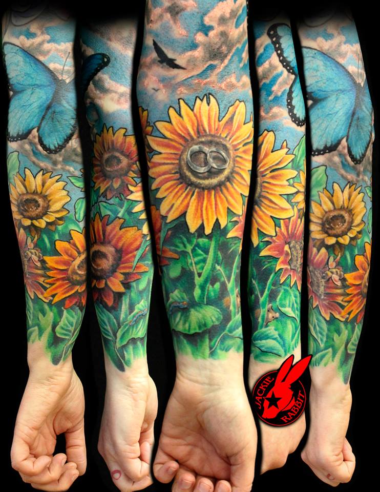 Sunflower Flower Garden Tattoo by Jackie Rabbit