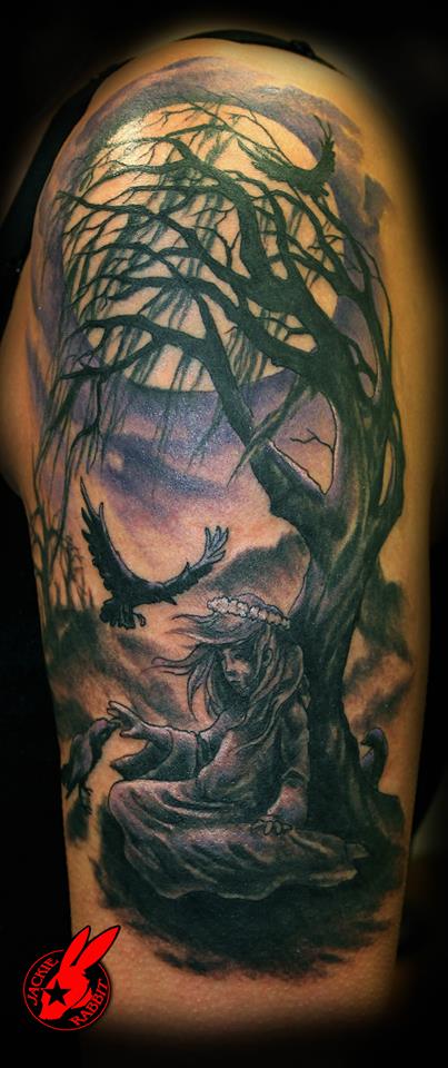 Gothic Girl and Tree Tattoo by Jackie Rabbit