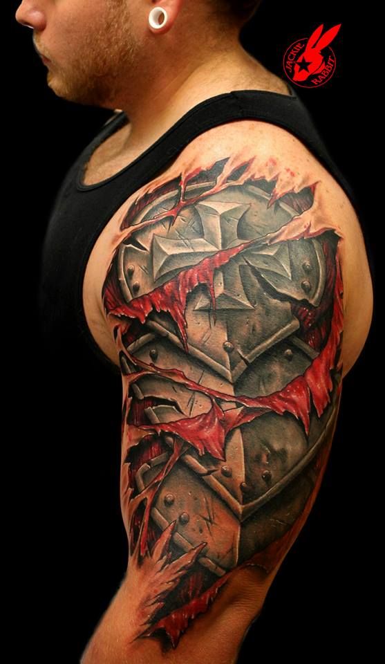 Armor Plate Skin Tear Out Tattoo by Jackie Rabbit