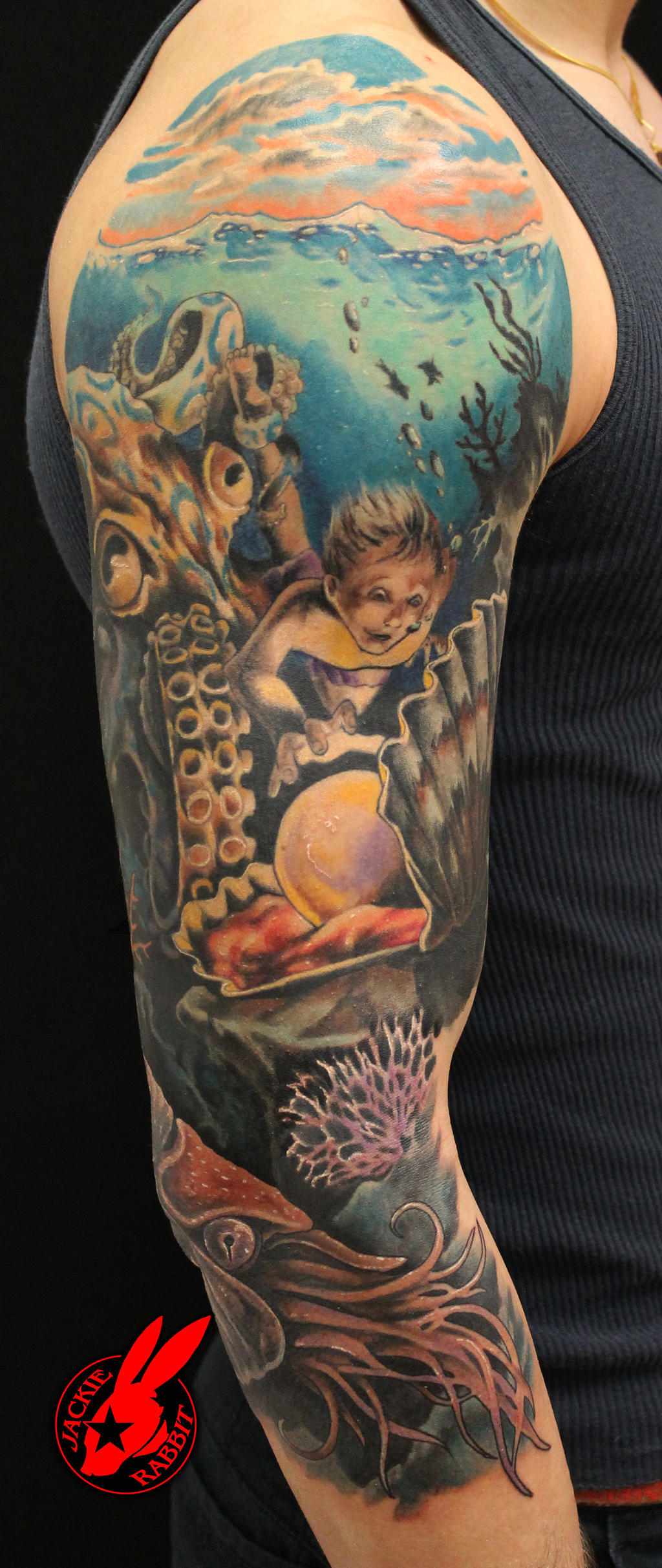 Ocean Underwater Sleeve tattoo by Jackie Rabbi
