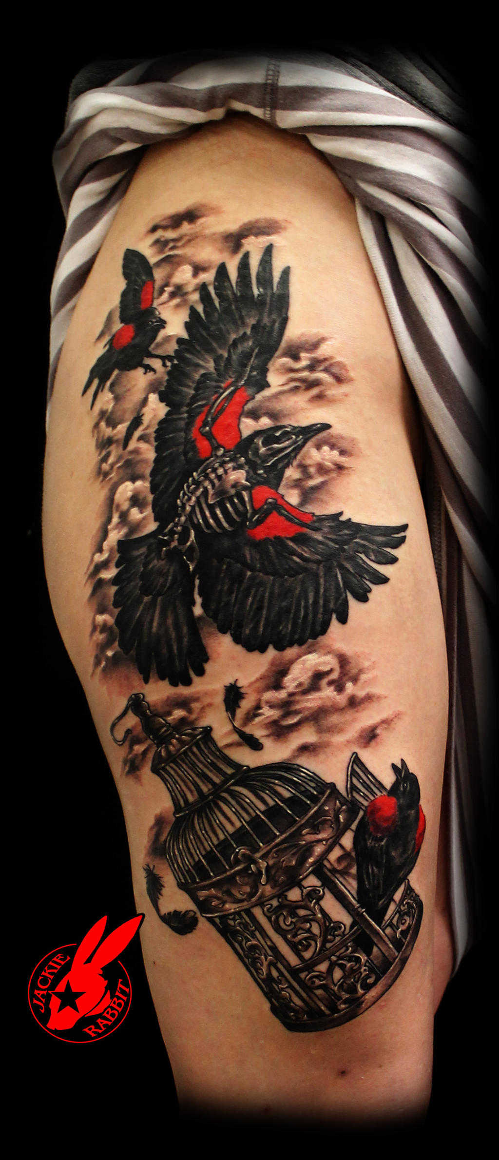 Black Bird Cage Tattoo by Jackie Rabbit