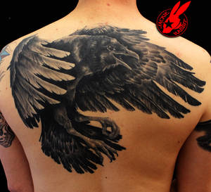 Raven Back Tattoo by Jackie Rabbit