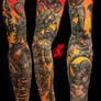 Hell Woodcut Sleeve tattoo by Jackie Rabbit