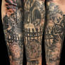 Graveyard Tombstone Sleeve Tattoo by Jackie Rabbit