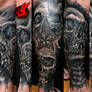 Skull Leg Sleeve Tattoo by Jackie Rabbit