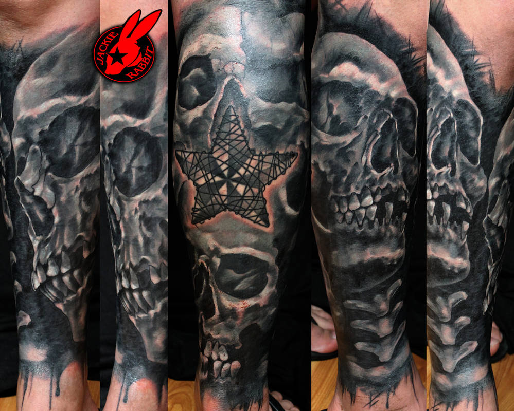Skull Leg Sleeve Tattoo by Jackie Rabbit by jackierabbit12 on