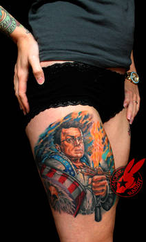 Stephen Colbert Portrait Tattoo by Jackie Rabbit