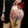 Cherry Blossom Tree Thigh Tattoo by Jackie Rabbit