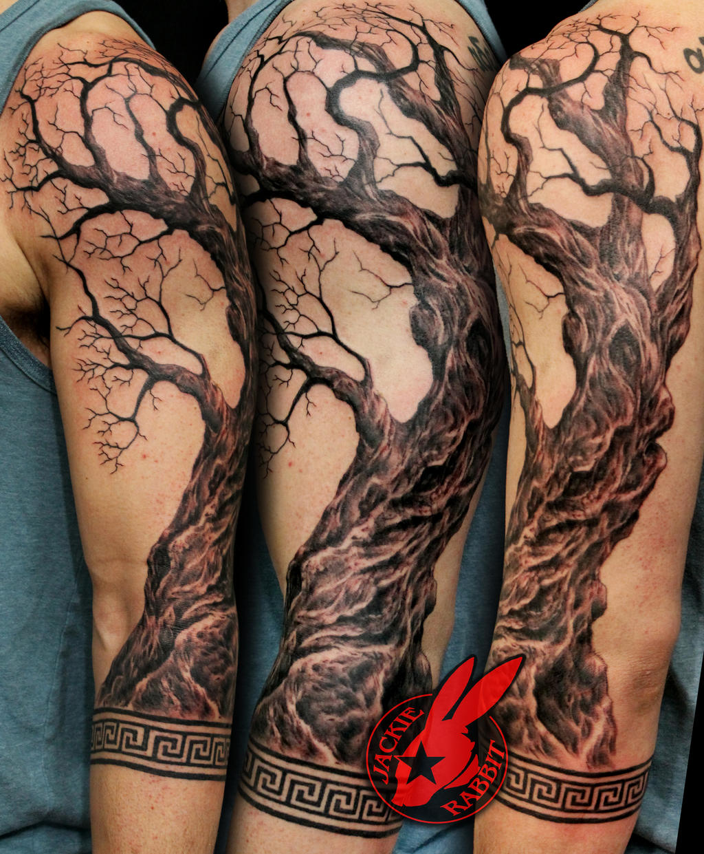Realistic Tree Greek Patern tattoo Jackie Rabbit