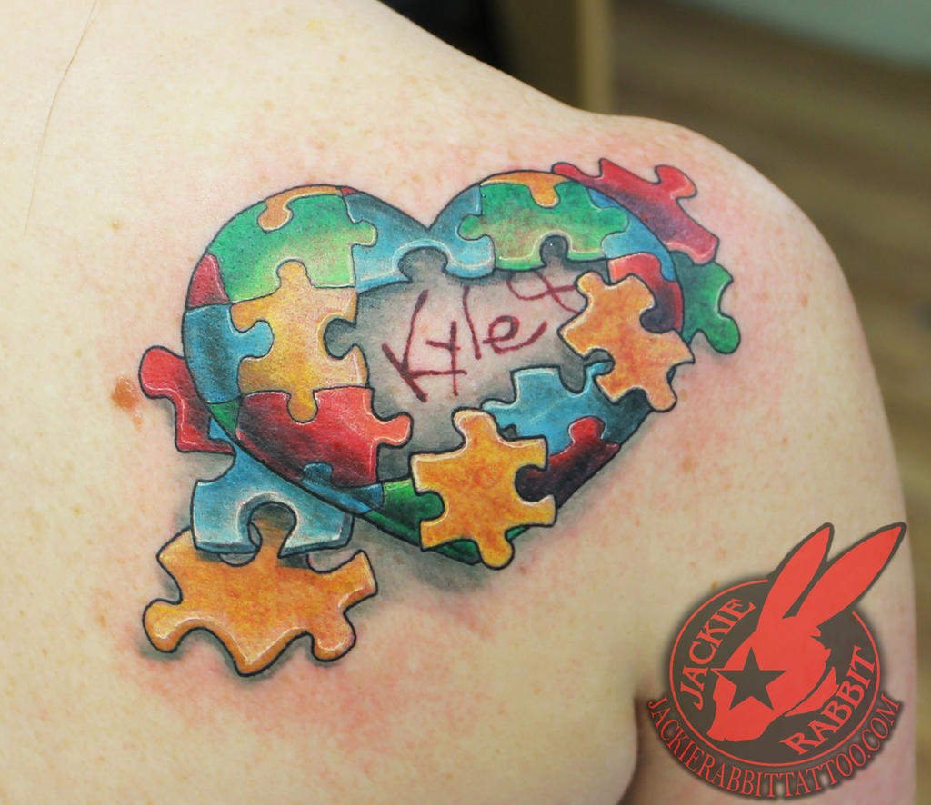 Autism Puzzle Piece Heart 3D Tattoo Jackie Rabbit by jackierabbit12 on