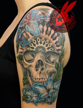 Skull Mandala Blue Flower Tattoo Jackie Rabbit